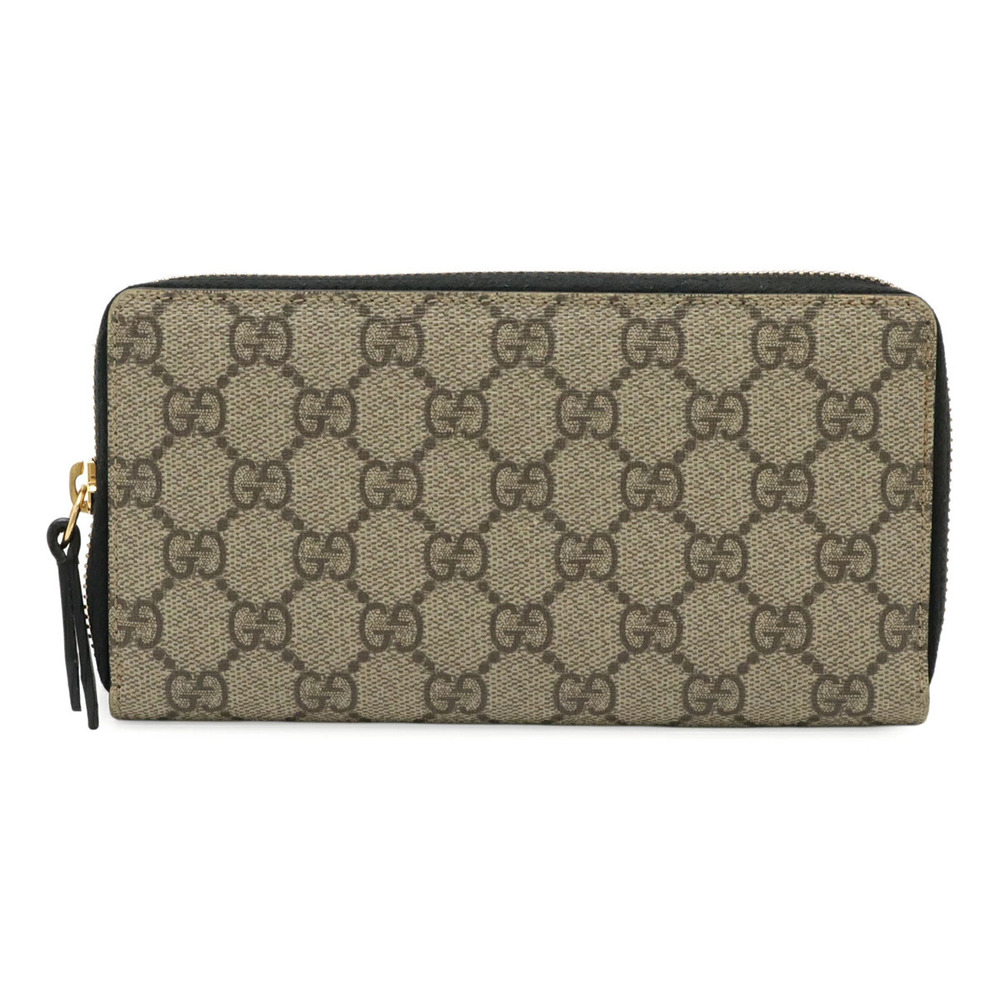 Gucci GG Supreme Round Zipper Long Wallet Leather Beige Cream Black